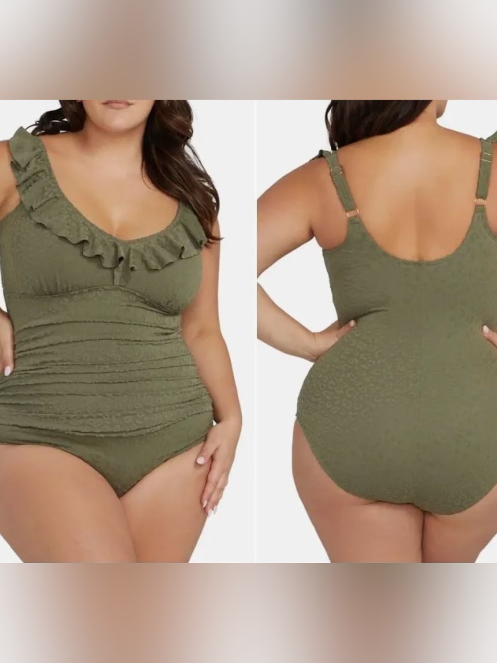 NWT ARTESANDS Manet Khaki Green 1 Pc Swimsuit Jungle Cheetah $160